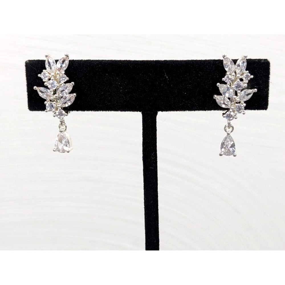 TJG for Napier Marquise‎ Crystal Drop Earrings Silver Tone Bridal Statement